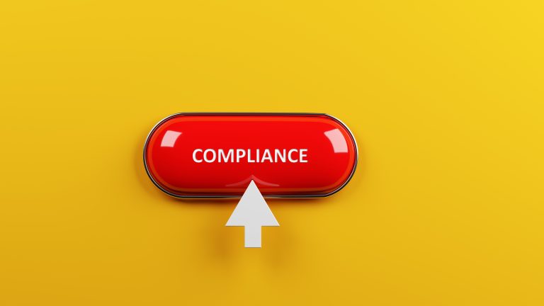Red,Button,With,Compliance,Text,And,Arrow,On,Yellow-colored,Background
